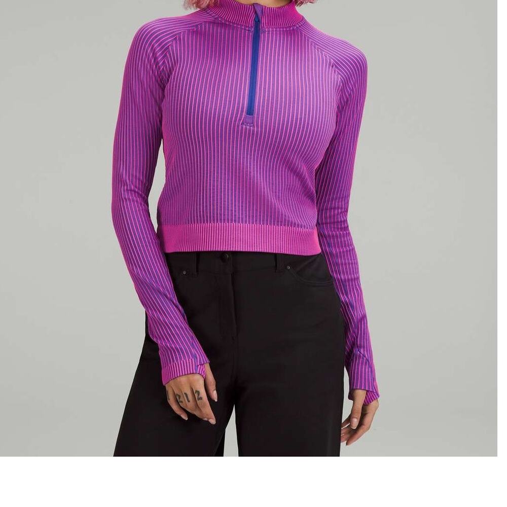 Lululemon Rest Less Cropped Rib Half Zip Sweatshirt Psychic Sonic Pink Medium